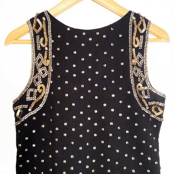 Calypso Black Cotton Crinkle Dress with Gold Sequins - Picture 4 of 9